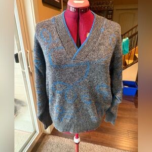 Grey and Blue Vintage V-Neck Sweater